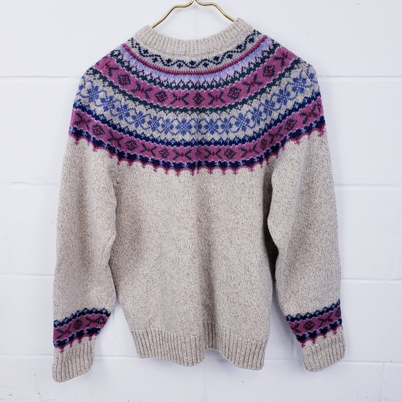 Vintage 1980s Eddie Bauer Fair Isle Nordic Wool Blend Sweater Size Medium - Picture 3 of 9
